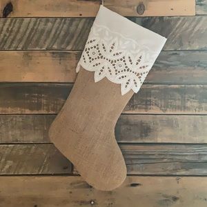 Tan burlap custom Christmas stocking personalized for free